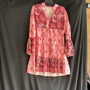 Pink and Red Tiered Bell Sleeve Tunic
